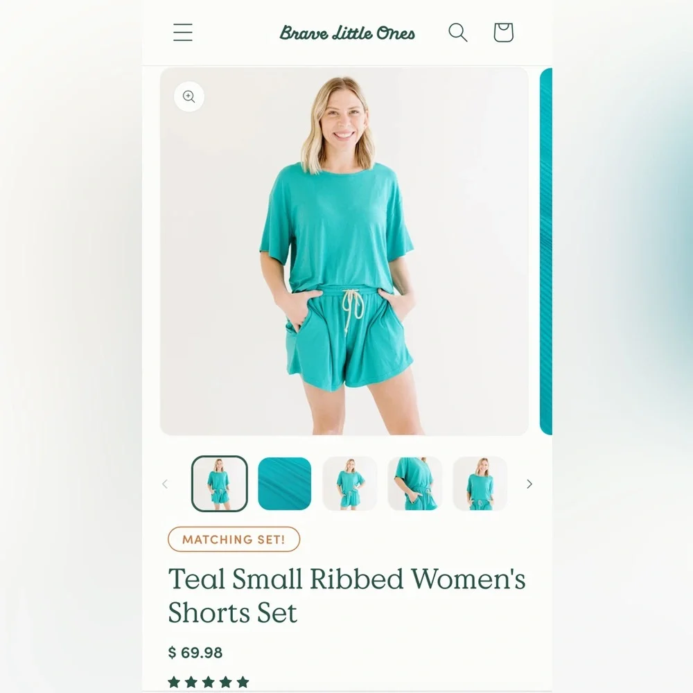Teal Ribbed Women's Shorts Set - Picture 1 of 6